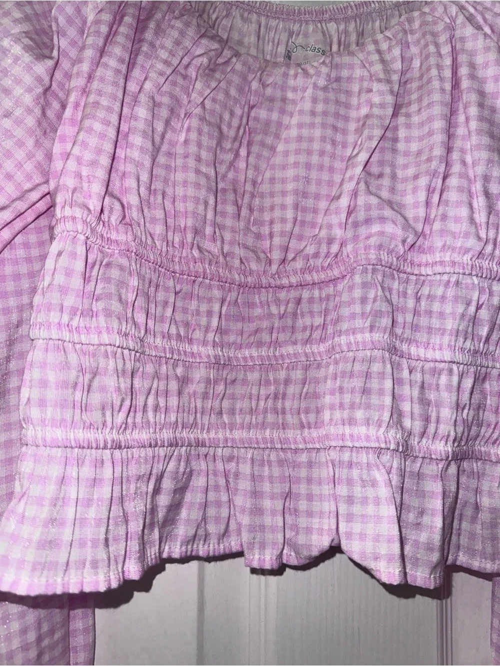 Art Class Girls Pink Gingham Smocked Long Sleeve Top Size L 10/12